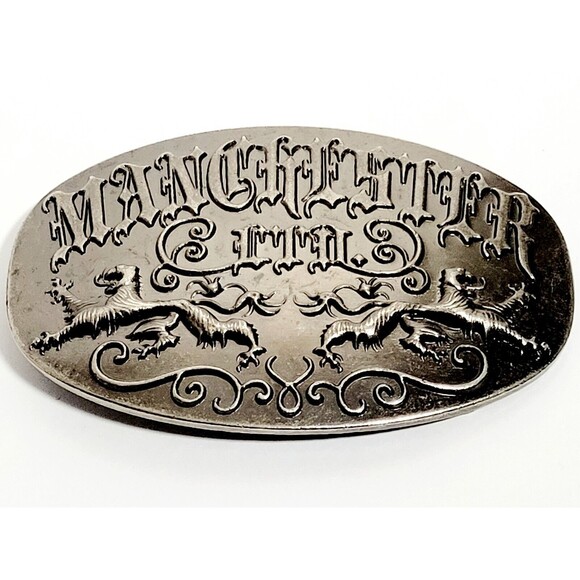 Manchester LTD Belt Buckle 4" Wide Name Spell Out & Lions Crest Scroll Work VGC! - Picture 3 of 10